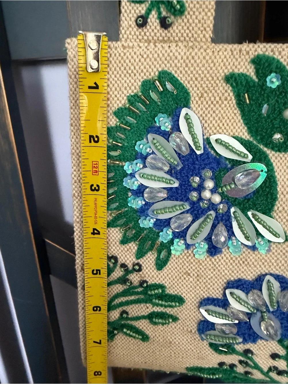 Beaded Bag Floral Embroidered Tote - Green and Blue NWT